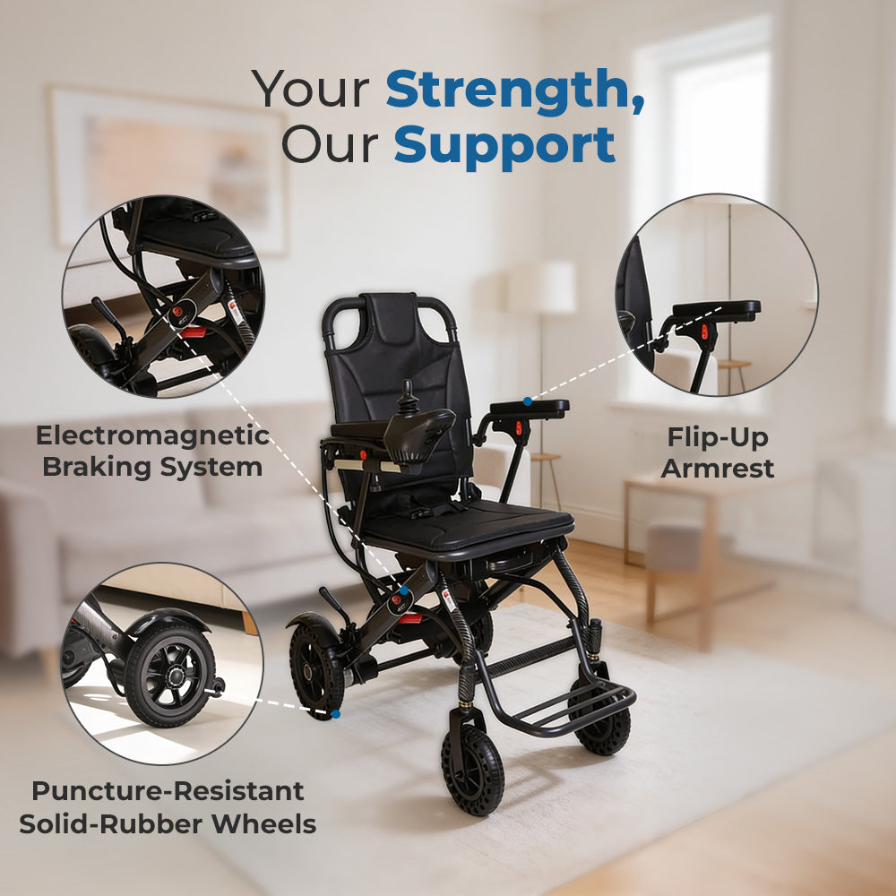 Hero Ecomed - E-Winn 303 I | Electric Wheelchair | Lightweight Foldable Aluminium Wheelchair | Lithium Battery & Joystick Control | 17.7 kg Portable Design | Mobility Support for Elderly & Disabled | 100 kg Capacity