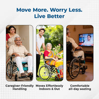 Hero Ecomed Winn 203 L | Lightweight Manual Aluminium Wheelchair | Foldable Frame | Flippable Backrest | Propelling Ring | Easy Portable Wheelchair For Patients & Elderly | 100 kg Capacity