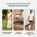 Hero Ecomed Liberty 205 W | Lightweight Stainless Steel Reciprocal Walking Aid | 6-Level Snap Button Height Adjustment | Foldable Walker for Adults | Capacity 100 kg