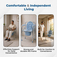 Hero Ecomed ReLive 205 C | Commode Chair | Chrome Plated Frame | Foldable | Height Adjustable | Removable Pot | Commode Chair For Patients & Elderly | Lightweight & Portable