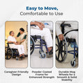 Hero Ecomed Winn 304 C | Manual Wheelchair with Propelling Ring  | Powder Coated MS Frame | High Back wheelchair | Commode Provision | For Patients & Elderly | 120 kg Capacity