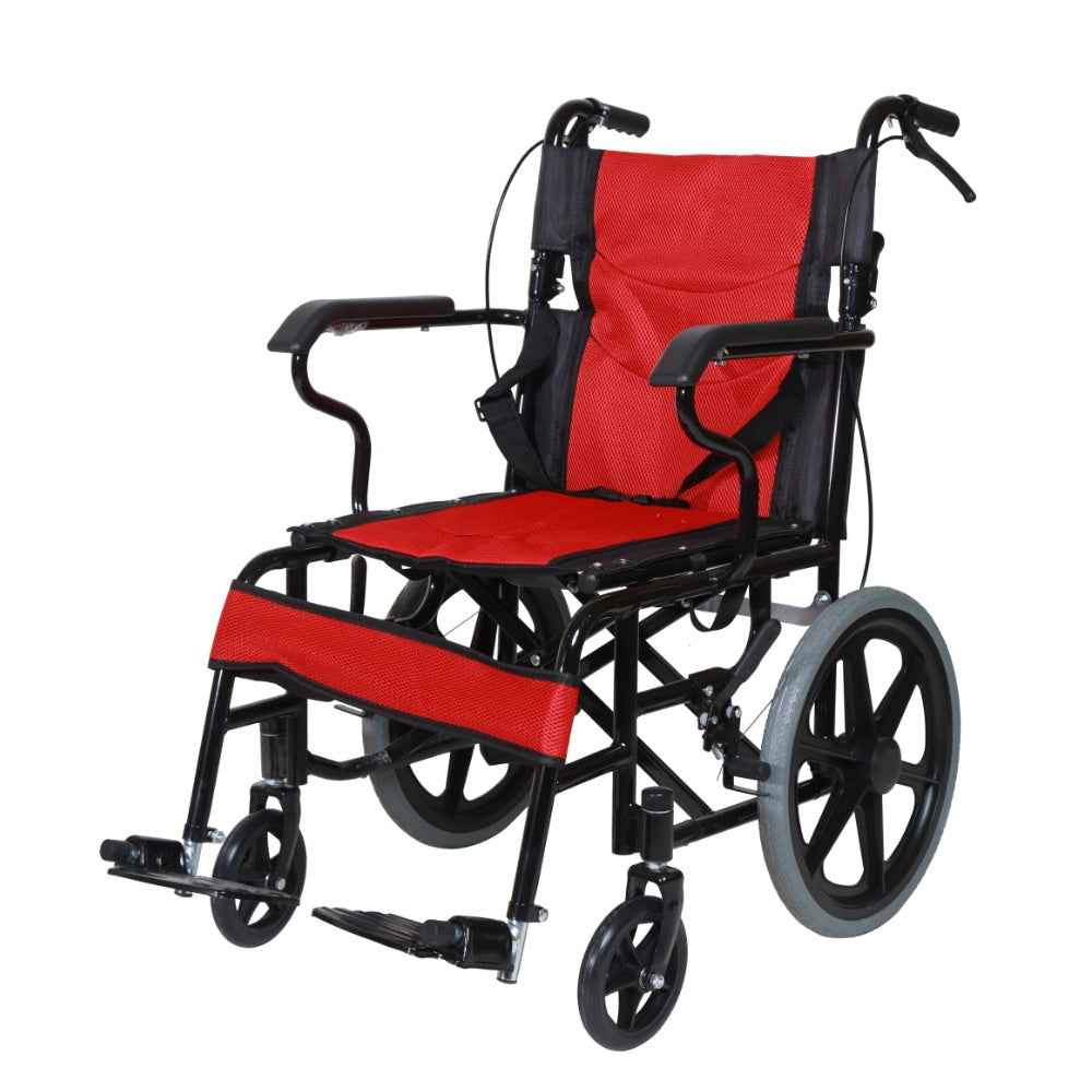MHL 1004 Z - Lightweight Foldable Manual Wheelchair with attendant brakes and compact-size rear wheels