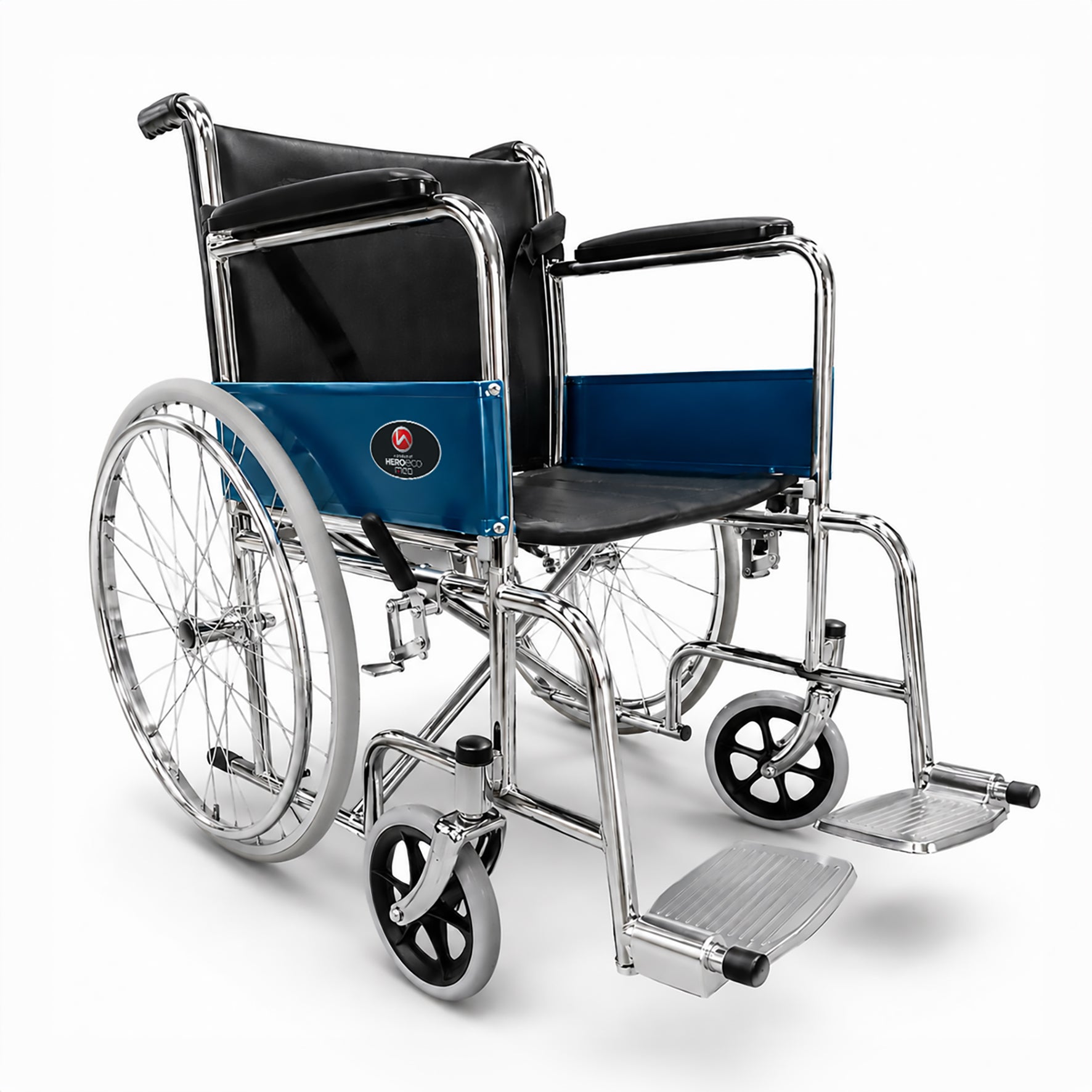 Winn 202 S | Manual Wheelchair | Chrome Plated Strong MS Frame | Foldable Wheelchair | Detachable Footrest | Wheelchair For Patients & Elderly | 100 kg Capacity